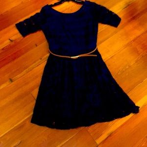 Rewind Navy  Dress lined elastic waist & Belt